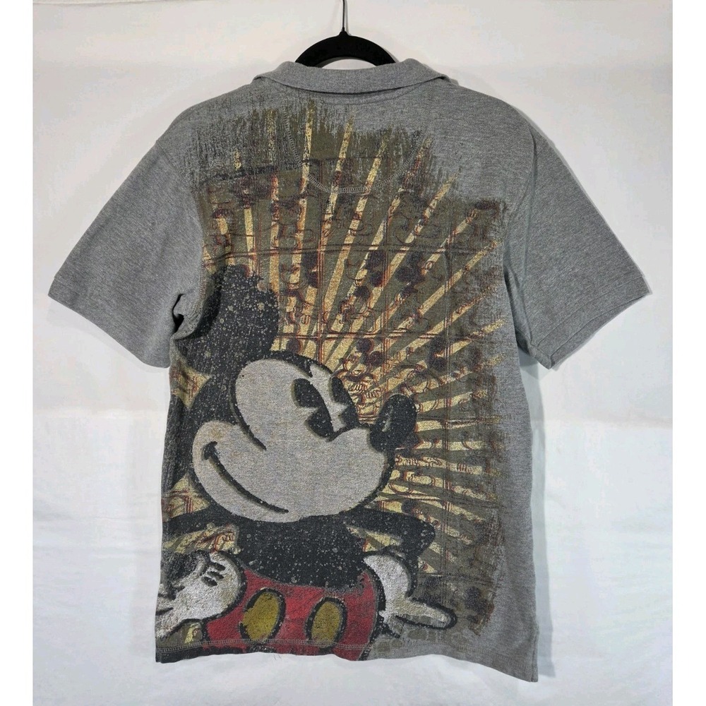 Disney Store Polo Shirt Mens Small‎ Gray Classic Mickey Mouse Back Graphic Print